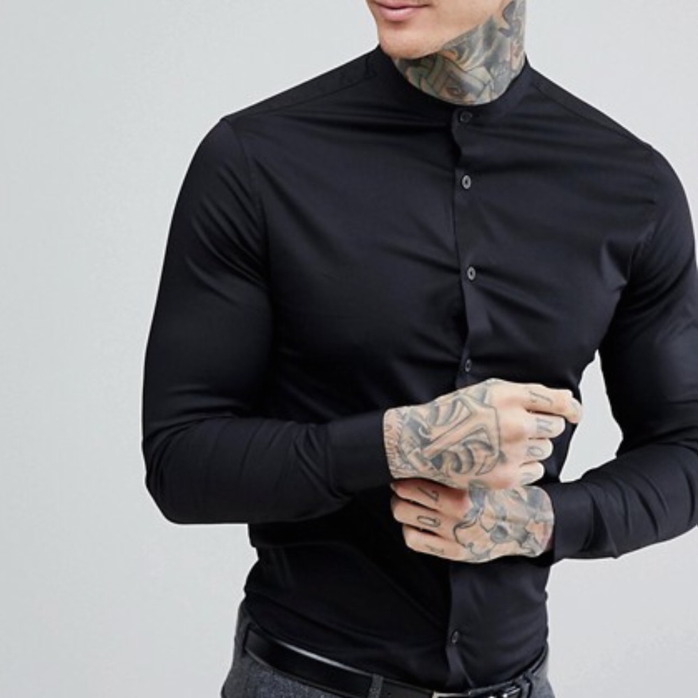 ASOS skinny shirt in black with grandad collar